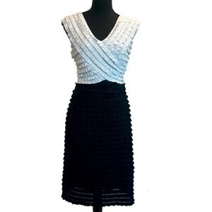 Frank Lyman black white short sleeve crisscross wrap ruffle frill tiered dress 8